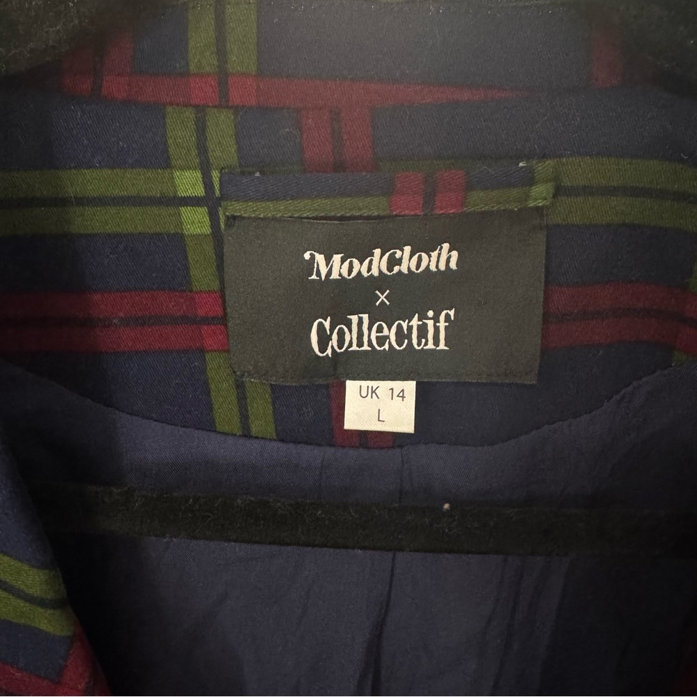 Modcloth X Collectif Blazer Meryl Darling Check Suit Jacket Cotton Blend Size L - Picture 7 of 7
